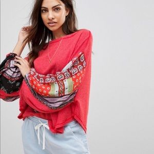 Free people blossom patterned balloon sleeve top